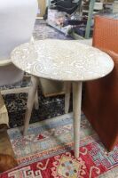 Contemporary Carved Timber Top Round Side Table