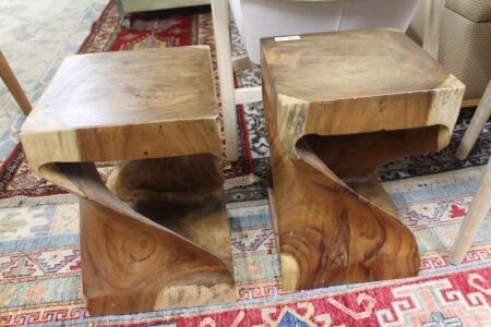 Pair of Carved Timber Swirl Stools/Stands