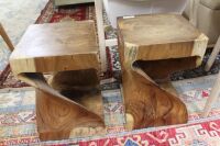 Pair of Carved Timber Swirl Stools/Stands