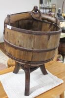 Antique Manchurian Timber Well Bucket with Iron Fittings on Later Stand - 2