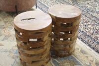 Pair of Carved Timber Jenga Stools - 2