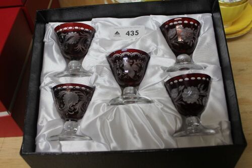 Boxed Set of 5 x Signed Bohemian Glass Liquer Glasses