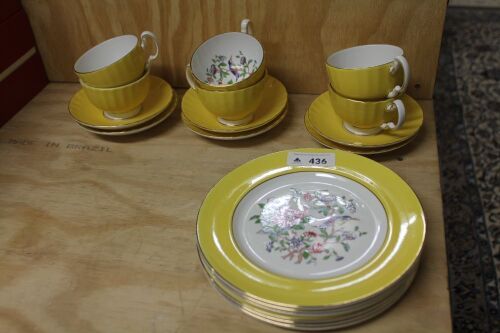 6 x Aynsley Yellow Bird Trios