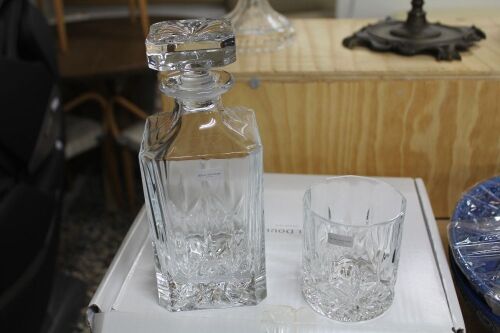 Boxed Set of Royal Doulton Crystal Decanter and 6 Tumblers