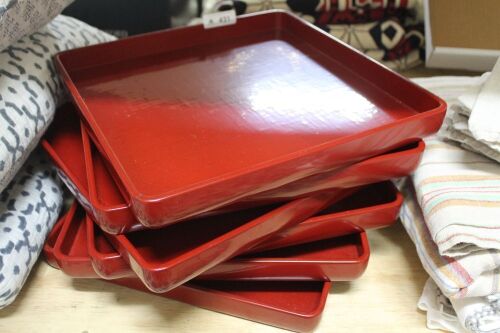 6 x Square Japanese Timber Lacqered Trays