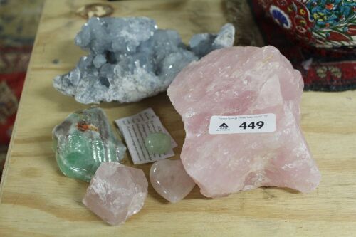 Asstd Lot of Crystals inc. Rose Quartz, Aquamarine, Green Calcite Etc.