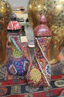 2 x Tall Hand Decorated Turkish Twisted Jars - Red, Blue White - 2