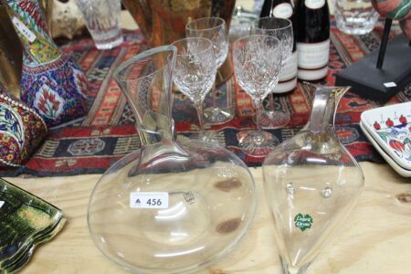 4 x Royal Doulton Crystal Wine Glasses + Etain Carafe & L'esprit Carafe