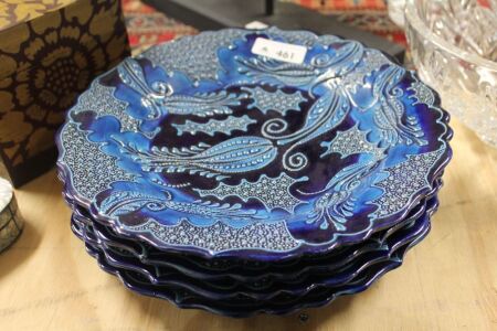 4 X Large Hand Decorated Turkish Plates - Blue