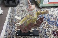 Large Carved & Painted Timber Thai Dancer on Stand - 2