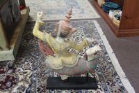 Large Carved & Painted Timber Thai Dancer on Stand - 3