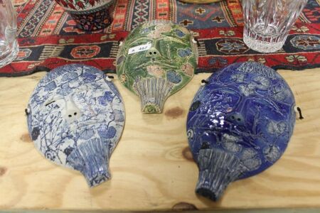 3 x Tenmoku Glazed Pottery Masks