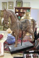 Large Carved Timber Asian Style Horse on Stand