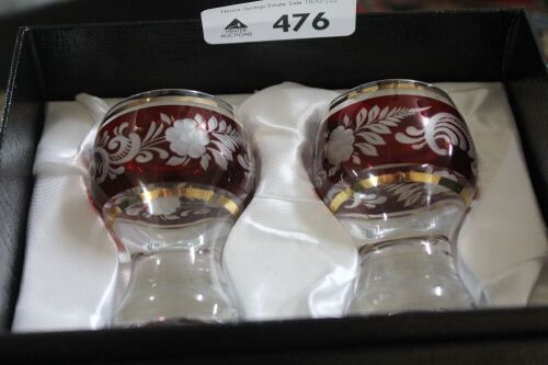 3 x Boxed Pairs of Signed Bohemian Glass Liquer Glasses