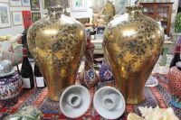 Pair of Large Japanese Style Lidded Gilt Ceramic Urns - 2