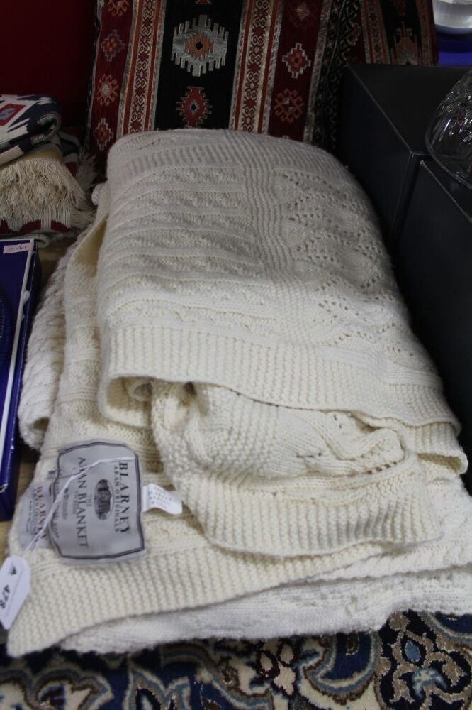 2 x Blarney 100% Merino Wool Aran Blanket Throws
