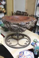 Large Timber Burl Bowl on Cast Iron Stand - 2