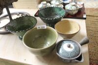 5 Pieces of Green Japanese Pottery