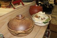 3 x Large Pottery Lidded Cooking Pots - 3