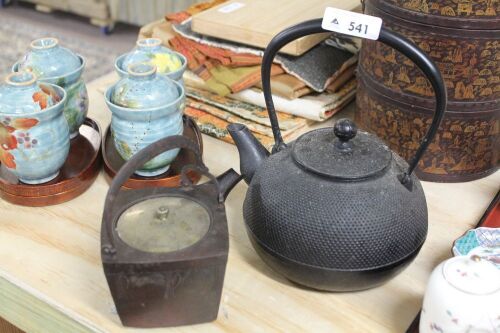 2 x Japanese Iron Tea Pots - 1 Square - 1 Round