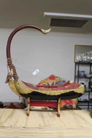 Antique Boat Style Stringed Instrument on Stand