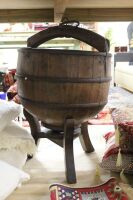 Antique Manchurian Timber Well Bucket with Iron Fittings on Later Stand - 2