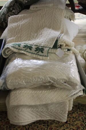 3 x Blarney 100% Merino Wool Aran Blanket Throws with Shamrock Edging