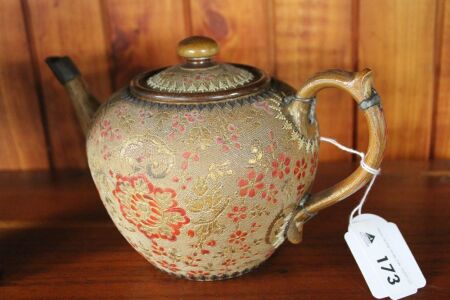 Antique Victorian Doulton Lambeth Slaters Tea Pot with Metal Mendings