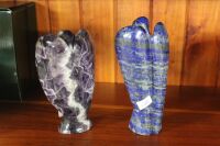 2 x Carved Stone Angels - Lapis and Chevron Agate - 2