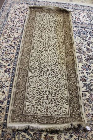 Hand Knotted Turkish Wool Rug with Brown Floral Design