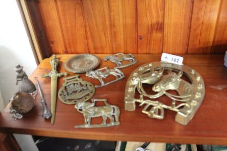 Asstd Lot of Vintage Brass and Metalware inc Horse Key Rack