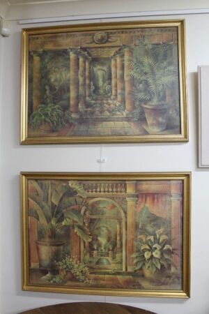 Pair Large Gilt Framed Roman Baths Giclee Prints