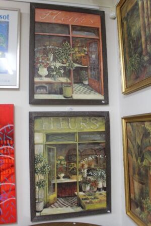 Pair Large Timber Framed French Florist Giclee Prints