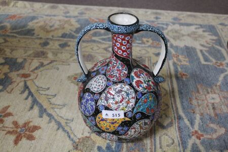 Tall Hand Decorated 2 Handled Turkish Urn - Red, Black White