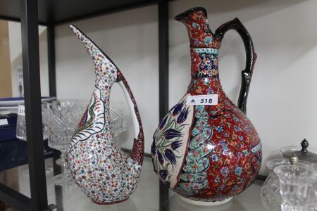 2 x Hand Decorated Turkish Jugs - Red / Black & White