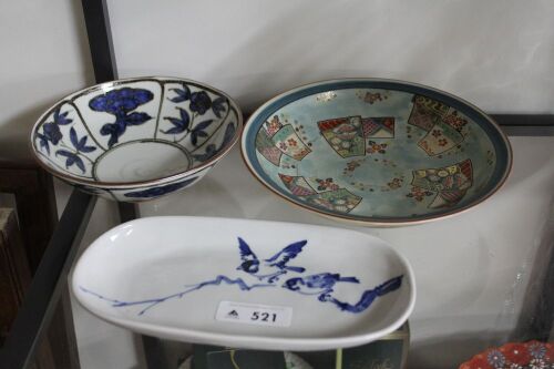 3 Pieces of Hand Decorated Japanese Pottery - All Signed to Base