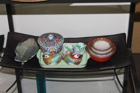 Lot of 12 x Small Asian Ceramic Pieces + Tray on Stand