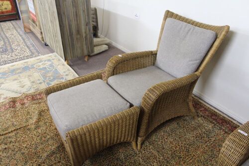 Quality Wicker Armchair with Cushions + Footstool