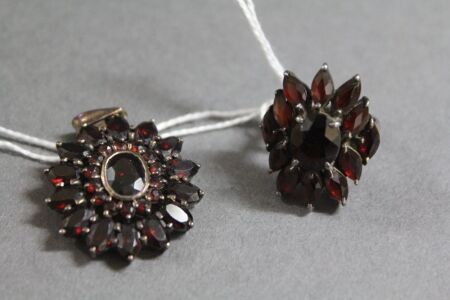 Sterling Silver and Red Stone Ring and Pendant