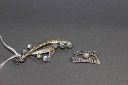 Sterling Silver and Pearl Pendant + Silver and Moonstone Brooch