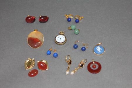 Asstd Lot of Earrings and Pendants inc. Jade, Lapis, Agate Etc