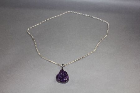 Heavy Sterling Silver Chain and Mounted Amethyst Crystal Pendant