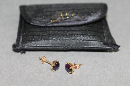 Pair of Yellow Metal and Amethyst Earrings