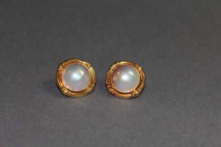 Pair of 18k Gold and Pearl Clip on Earrings