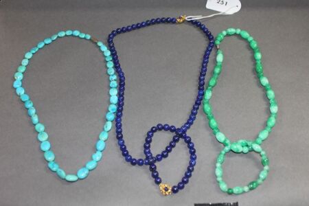 Asttd Lot inc. Lapis Necklace & Bracelet, Jade Necklace & Bracelet + Turquoise Necklace