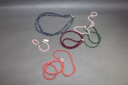 Asstd Lot of Rough Cut Gemstone Necklaces with Sterling Silver Clasps - Green is Broken