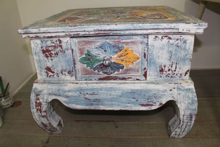 Carved and Painted Mex Style 1 Drawer Side Table