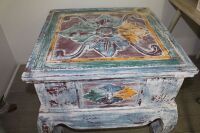 Carved and Painted Mex Style 1 Drawer Side Table - 4