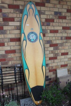 Vintage 3 Fin Burning Spears Surfboard