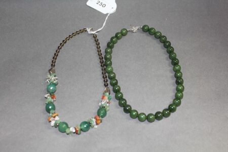 Round Jade Bead Necklace with Sterling Silver Clasp + Jade and Crystal Necklace